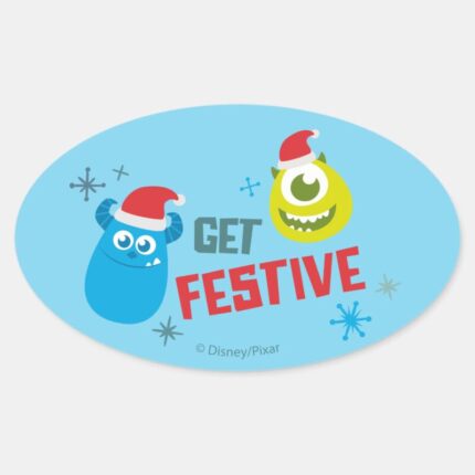 Monsters Inc. Mike Sulley Get Festive Oval Sticker