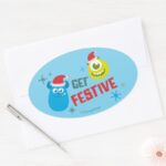 Monsters Inc. Mike Sulley Get Festive Oval Sticker