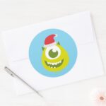 Monsters Inc. Mike In Santa Hat Classic Round Sticker