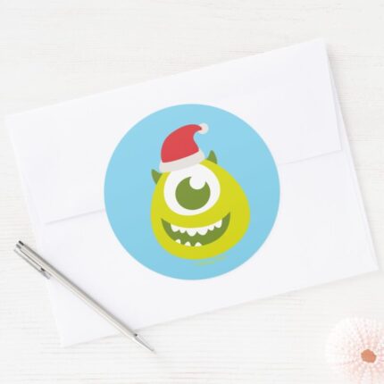 Monsters Inc. Mike In Santa Hat Classic Round Sticker