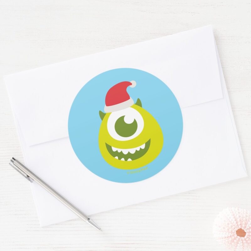 Monsters Inc. Mike In Santa Hat Classic Round Sticker Monsters Inc. Mike In Santa Hat Classic Round Sticker