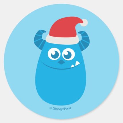 Monsters Inc. Sulley Santa Hat Smile Classic Round Sticker