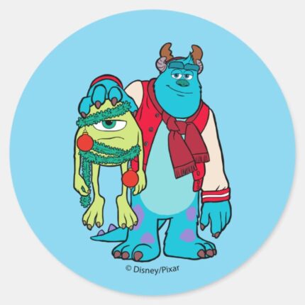Monsters University Mike Sulley Holiday Cheer Classic Round Sticker