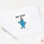 Mr. Busy Waving Hello Classic Round Sticker