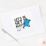 Mr. Busy Lets Get Busy Black Text Square Sticker
