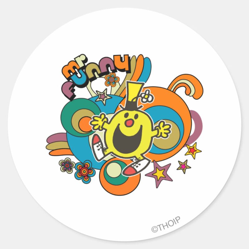 Mr. Funny Colorful Stars Swirls Classic Round Sticker