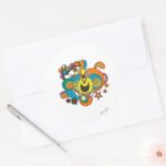 Mr. Funny Colorful Stars Swirls Classic Round Sticker