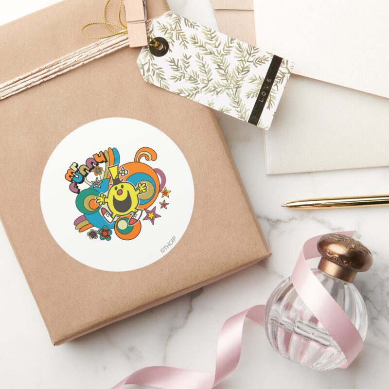 Mr. Funny Colorful Stars Swirls Classic Round Sticker