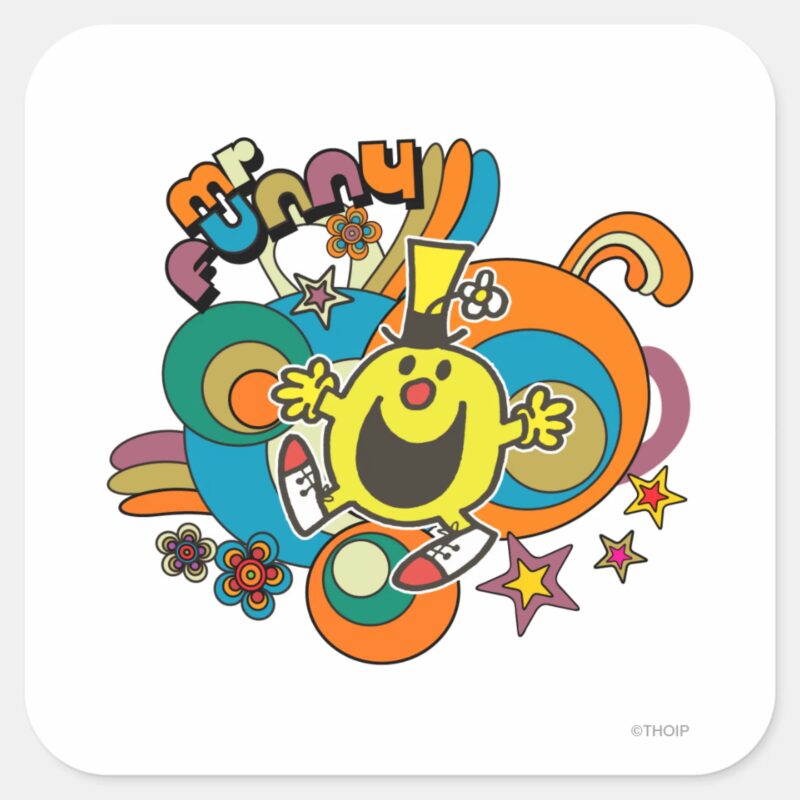 Mr. Funny Colorful Stars Swirls Square Sticker Mr. Funny Colorful Stars Swirls Square Sticker