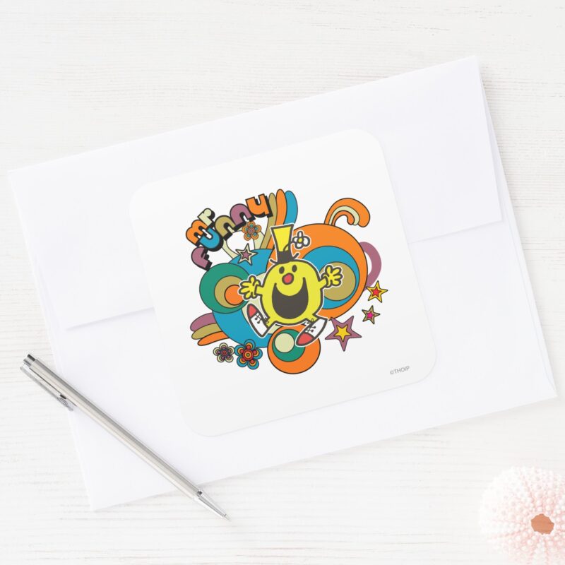 Mr. Funny Colorful Stars Swirls Square Sticker