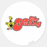 Mr. Funny Red Lettering Classic Round Sticker