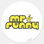 Mr. Funny Yellow Lettering Classic Round Sticker