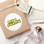 Mr. Funny Yellow Lettering Classic Round Sticker