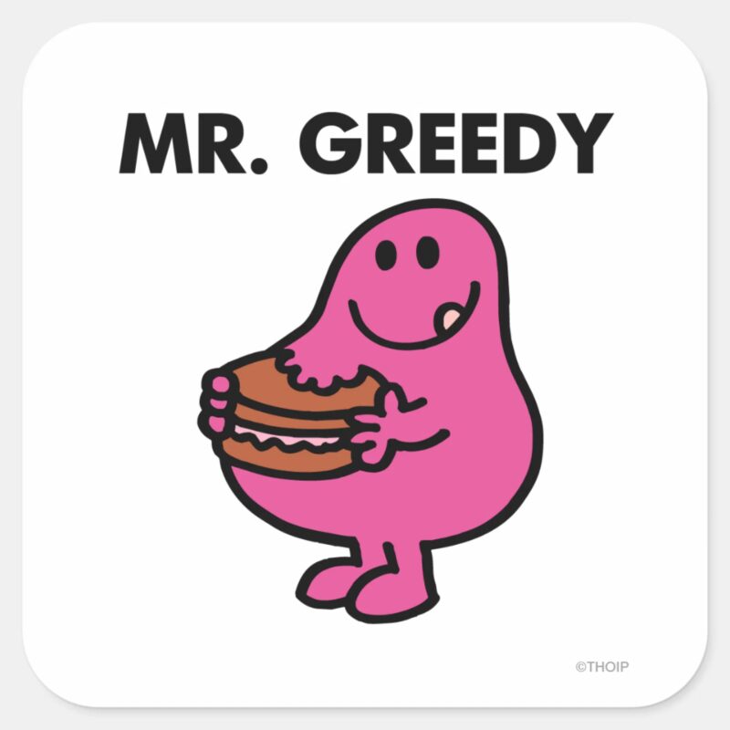 Mr. Greedy Eating Cake Square Sticker Mr. Greedy Eating Cake Square Sticker