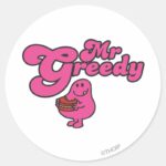 Mr. Greedy Enjoying Dessert Classic Round Sticker