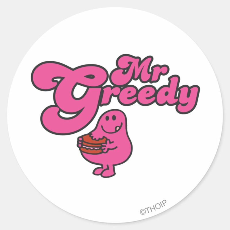 Mr. Greedy Enjoying Dessert Classic Round Sticker Mr. Greedy Enjoying Dessert Classic Round Sticker