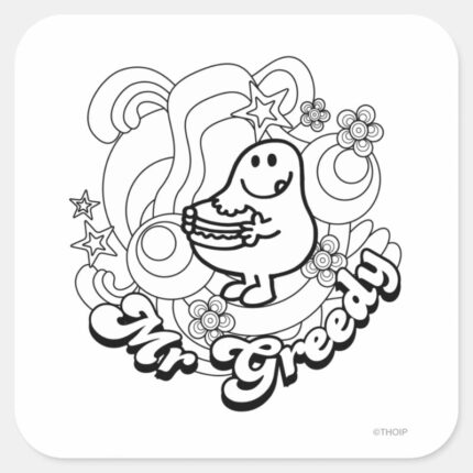 Mr. Greedy Black White Swirls Stars Square Sticker