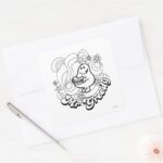 Mr. Greedy Black White Swirls Stars Square Sticker