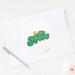 Mr. Happy Sliding Down Green Lettering Classic Round Sticker
