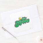 Mr. Happy Sliding Down Green Lettering Square Sticker