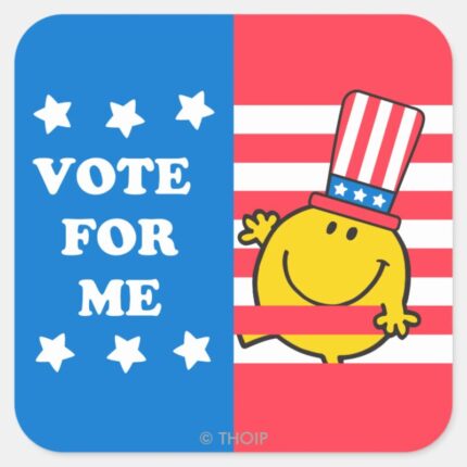 Mr. Happy Vote For Me Flag Square Sticker