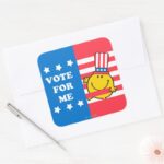Mr. Happy Vote For Me Flag Square Sticker