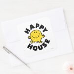 Mr. Happy Happy House Square Sticker
