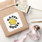Mr. Happy Happy House Square Sticker