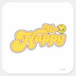 Mr. Happy Yellow Lettering Square Sticker