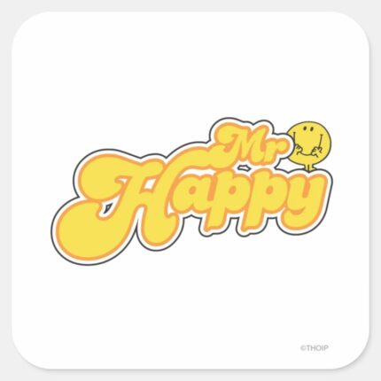 Mr. Happy Yellow Lettering Square Sticker