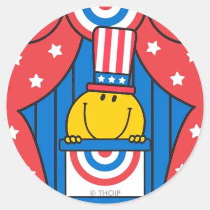 Mr. Happy At The Podium Classic Round Sticker