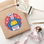 Mr. Happy At The Podium Classic Round Sticker