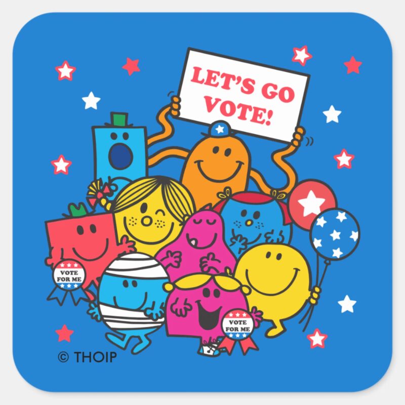 Mr. Men Little Miss Lets Go Vote Square Sticker Mr. Men Little Miss Lets Go Vote Square Sticker