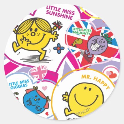 Mr. Men Little Miss UK Hearts Classic Round Sticker