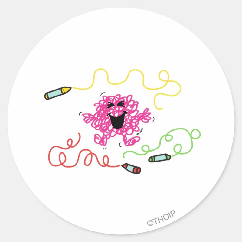 Mr. Messy Playing With Crayons Classic Round Sticker Mr. Messy Playing With Crayons Classic Round Sticker