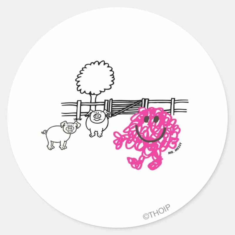 Mr. Messy Two Pigs Classic Round Sticker Mr. Messy Two Pigs Classic Round Sticker