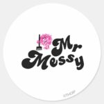 Mr. Messy Cleaning With Broom Classic Round Sticker