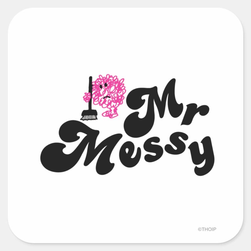 Mr. Messy Cleaning With Broom Square Sticker Mr. Messy Cleaning With Broom Square Sticker