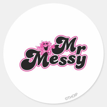 Mr. Messy Large Black Pink Letters Classic Round Sticker