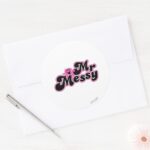 Mr. Messy Large Black Pink Letters Classic Round Sticker