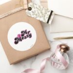 Mr. Messy Large Black Pink Letters Classic Round Sticker