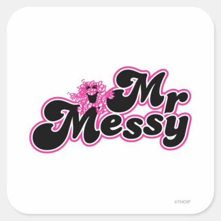 Mr. Messy Large Black Pink Letters Square Sticker