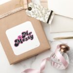 Mr. Messy Large Black Pink Letters Square Sticker