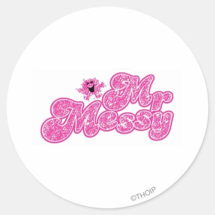 Mr. Messy Sparkling Pink Name Classic Round Sticker