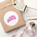 Mr. Messy Sparkling Pink Name Classic Round Sticker