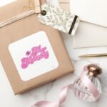 Mr. Messy Sparkling Pink Name Square Sticker