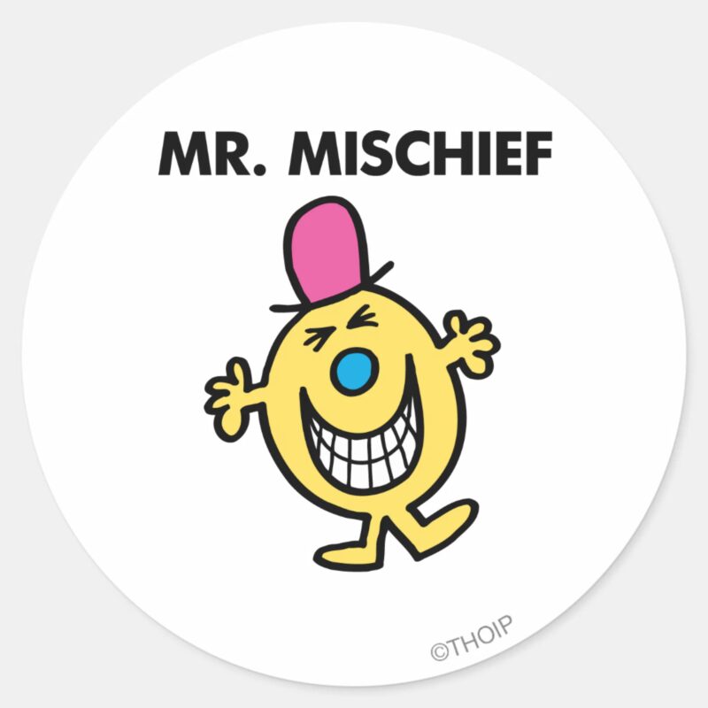 Mr. Mischief Smiling Gleefully Classic Round Sticker Mr. Mischief Smiling Gleefully Classic Round Sticker