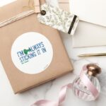 Mr. Nosey Nosing Around Blue Lettering Classic Round Sticker