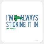 Mr. Nosey Nosing Around Blue Lettering Square Sticker