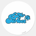 Mr. Perfect Large Blue Letters Classic Round Sticker